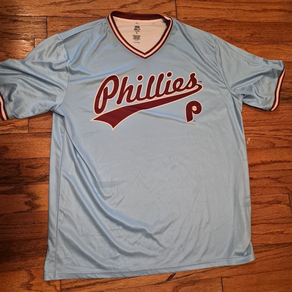 Philadelphia Phillies Mens Sz 2XL Blue Burgundy Stiches Baseball Jersey